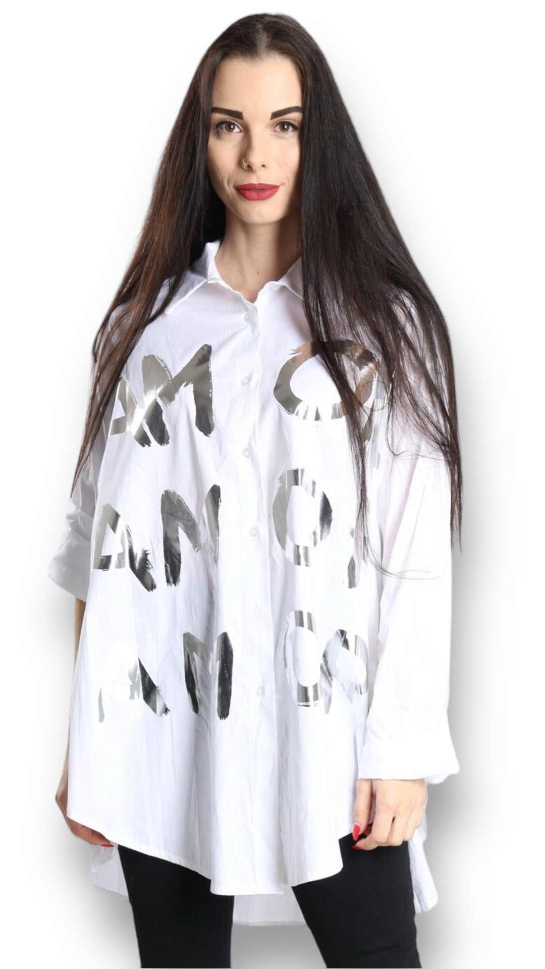 Longbluse mit Schrift